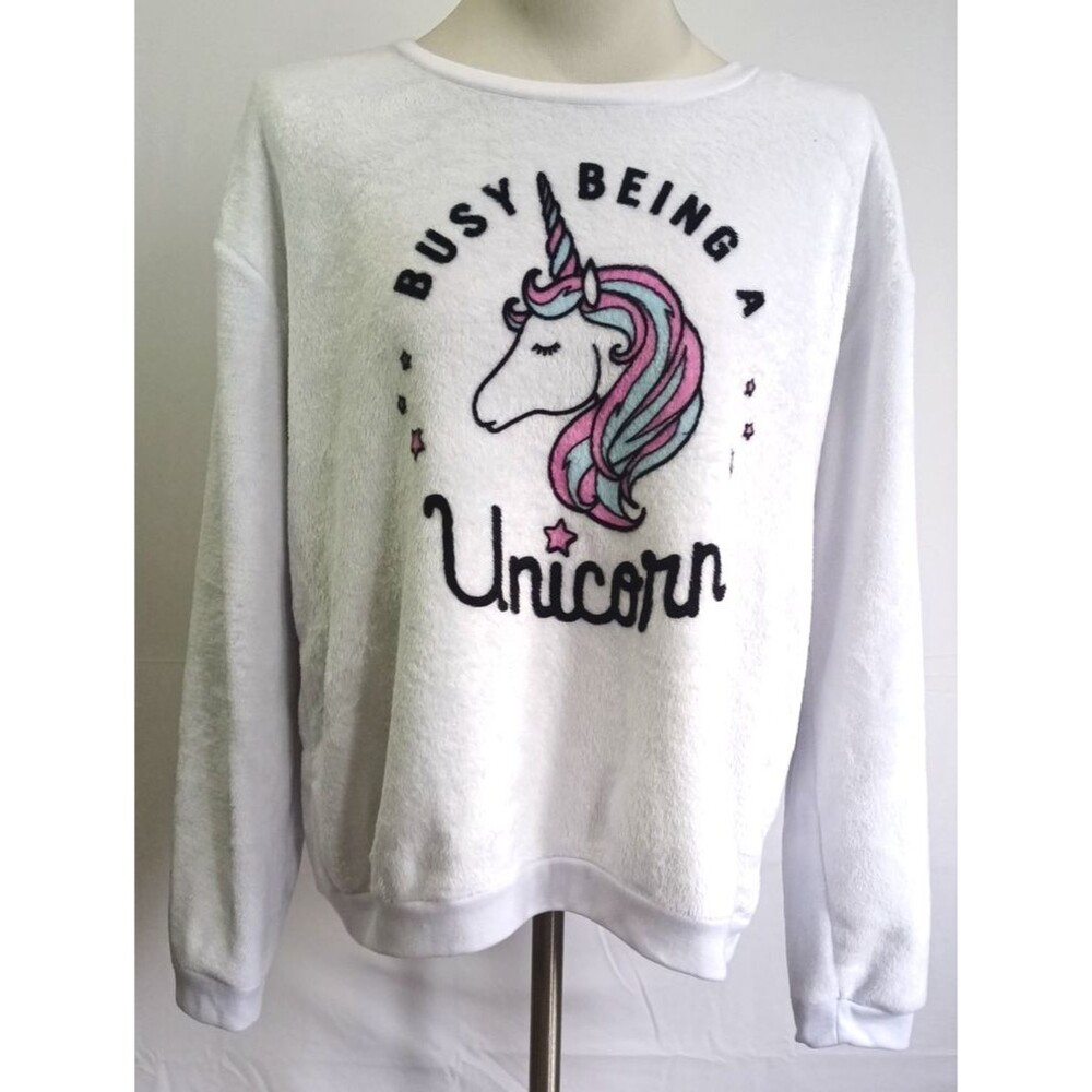 Wound Up "Busy Being A Unicorn" Juniors Plush Sweatshirt size XXL 19 White New